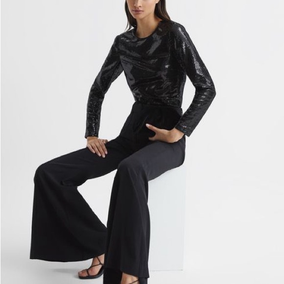 Reiss Julianne Black Sequin Top - Picture 4 of 11